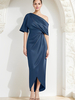 Robe fourreau plissée pour mère asymétrique épaule dénudée demi-manches robes dinvitées pour mariage
