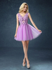 Robe Fête 2021 Robe de bal courte Mignonne Tutu Lilas Robe en multicouche Fleurs col-V Mini-robe de soirée