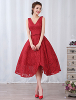 Robe fête 2021 Robe de Cocktail rouge en dentelle Col V Robe manches courtes dos nu Robe de bal