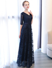 Robe Fête 2021 Robes de bal bleu marine foncé longue en V dentelle Robes de soirée formelles