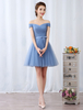 Robe fête 2021 Robes de bal Courtes épaule nue Robe multicouches Bleu tulle plissé Petite robe mignonne