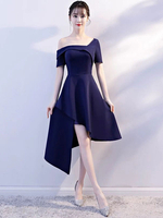 Robe Fête 2021 Robes de cocktail bleu marine foncé asymétrique de l\