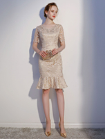 Robe Fête 2021 Robes de cocktail en dentelle à demi-manches Robes de cérémonie