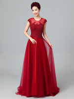 Robe Fête 2021 Robes de soirée Bourgogne en Tulle robe de mère de mariée à traîne