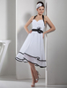 Robe fête de la rentrée A-ligne en satin mat blanc à licou plissé longueur mollet Milanoo