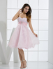 Robe fête de la rentrée rose de col en coeur avec perles