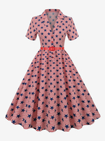 Robe Glamour rétro des années 1950 Style Audrey Hepburn col en V ceinture superposée manches courtes drapeau moyen robe Rockabilly