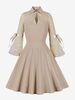 Robe Glamour Vintage des années 1950 Style Audrey Hepburn imprimé Floral abricot dentelle manches longues col montant robe Rockabilly