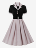 Robe Glamour Vintage rose à pois années 1950 Style Audrey Hepburn ceinture manches courtes col en V longueur genou robe trapèze