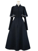Robe Gothic Lolita OP Caped Ruflfe Noir Manches longues Lolita Une Robes Piece Déguisements Halloween