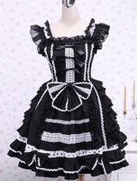 Robe Gothique de Lolita de Bandage Noire Sans Manches en Coton et Dentelle Déguisements Halloween