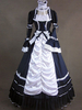 Robe gothique de Lolita noire et blanche en coton avec dentelle de nœud papillon Halloween