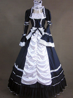 Robe gothique de Lolita noire et blanche en coton avec dentelle de nœud papillon Halloween