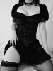 Robe gothique femme en dentelle noire élégante robe mi-longue en polyester à manches courtes