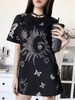 Robe gothique femme manches courtes haut en coton noir robe rétro