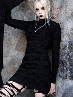 Robe gothique femme noire à manches longues en polyester Robe rétro