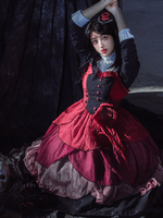 Robe Gothique Lolita 2 Pièces Ensemble Noir Robe Manches Longues Robe Bordeaux De Volants Sans Manches En Dentelle Jupe Lolita Robe Tenue
