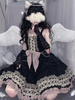 Robe Gothique Lolita Jsk En Dentelle Noire Sans Manches Nœuds À Volants Noir