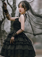 Robe gothique Lolita JSK noire sans manches à lacets à volants Satin tissu jupe pull Lolita décontractée