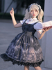 Robe Gothique Lolita Jsk Robe Sans Manches Arcs Volants Flore Motif Imprimé Bleu Marine Jupe Cavalière Bleue