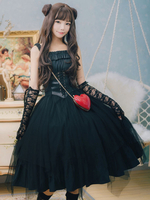 Robe Gothique Lolita JSK Steampunk Sans Manches Volants Robe Rouge Noir Lolita