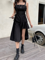 Robe gothique Lolita manches noires Ruffles Été Lolita Lolita Midi Robe