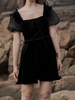 Robe gothique Lolita noire à manches courtes en velours à lacets