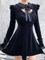 Robe gothique Lolita OP à lacets noir manches longues robes une pièce Lolita