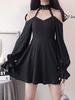 Robe Gothique Lolita OP À Manches Longues Robe Noire Une Pièce Lolita Épaules Nu