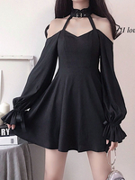 Robe Gothique Lolita OP À Manches Longues Robe Noire Une Pièce Lolita Épaules Nu