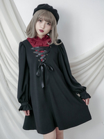 Robe gothique Lolita OP à manches longues Robe une pièce Lolita croisée