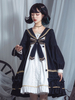 Robe gothique Lolita OP col marin bleu marine manches longues arcs à volants robe une pièce Lolita
