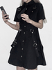 Robe gothique Lolita OP Col rabattu Manches courtes Robe Lolita décontractée"idienne en polyester noir