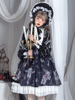 Robe gothique Lolita OP en dentelle noire avec nœuds croisés à manches longues en polyester à lacets Robe une pièce Lolita