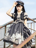 Robe Gothique Lolita Op Manches Courtes Arcs Filets Drapage Latéral Polyester Robe Une Pièce Lolita Noire