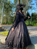 Robe gothique Lolita OP Neverland en cascade volants arcs noir imprimé floral manches longues Lolita robes longues