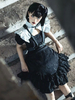Robe gothique Lolita OP noir blanc bicolore sans manches volants à lacets polyester manches courtes style chinois robe une pièce Lolita