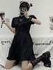 Robe Gothique Lolita OP Noir Floral Manches Courtes Volants Style Chinois Robe Lolita