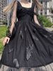 Robe Gothique Lolita OP Polyester Manches Longues Arcs Robe Une Pièce Lolita Foncé