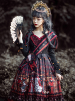 Robe gothique Lolita OP reine des coeurs à manches longues en polyester foncé conte de fées robe une pièce Lolita