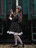 Robe Gothique Lolita OP Robe Florale Motif À Volants À Manches Longues Noire Lolita Une Pièce Robes