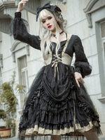 Robe gothique Lolita OP sept péchés capitaux cupidité noir en cascade volants bowknots Neverland imprimé floral foncé Lolita robes une pièce