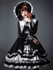 Robe gothique Lolita OP Volants noirs Arcs Dentelle Polyester Dentelle Croix Imprimé Floral Robe Lolita One Piece