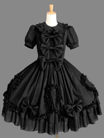 Robe gothique Loltia OP Robe noire une pièce Lolita à manches courtes et à volants Déguisements Halloween