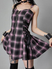 Robe gothique noire à lacets œillets Hip Hop Polyester Plaid Pattern Robe dété