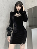 Robe gothique noire avec bandage en dentelle polyester Robe noire pour femme