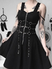 Robe gothique noire boutons fermeture éclair détails en métal col carré sans manches en polyester moulante robe gothique rétro