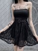 Robe gothique noire en dentelle pour femmes Robe patineuse en polyester sans bretelles