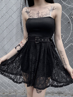 Robe gothique noire en dentelle pour femmes Robe patineuse en polyester sans bretelles