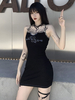 Robe Gothique Noire Gothique Coton Mélange Léopard Costumes Rétro